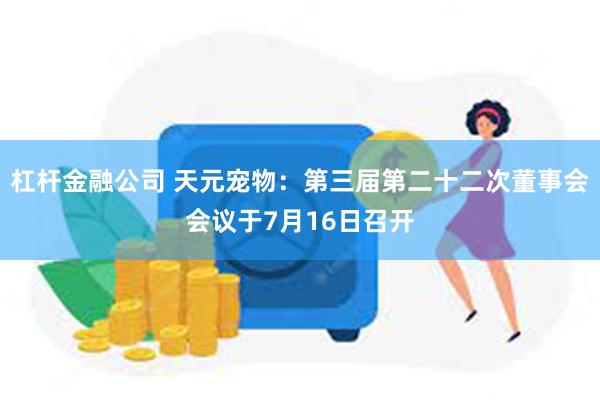 杠杆金融公司 天元宠物：第三届第二十二次董事会会议于7月16日召开