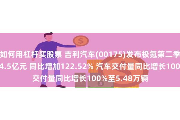 如何用杠杆买股票 吉利汽车(00175)发布极氪第二季度业绩 毛利34.5亿元 同比增加122.52% 汽车交付量同比增长100%至5.48万辆